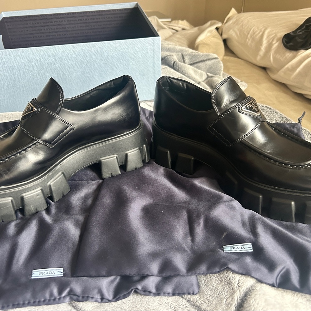 Prada Brushed Leather Monolith Loafers - Picture 7 of 12
